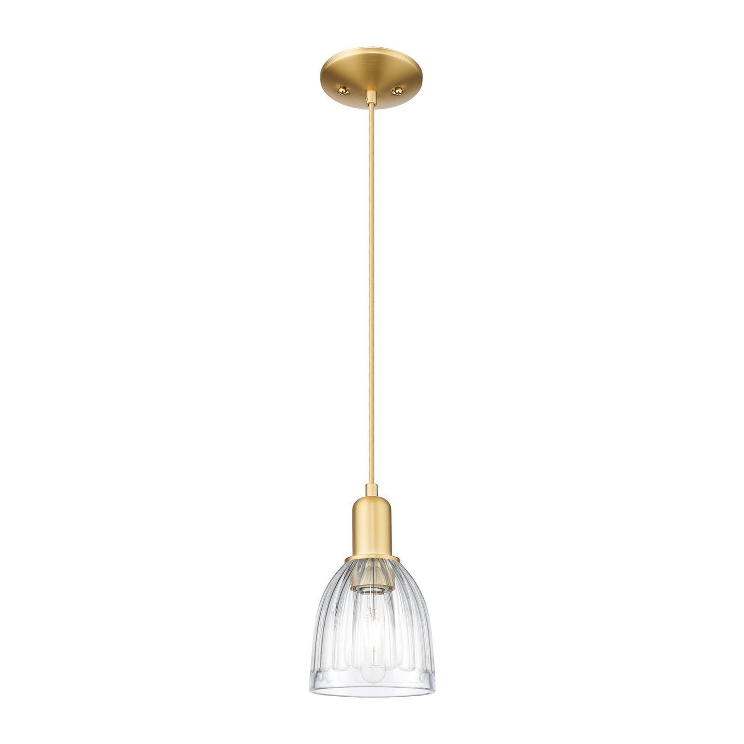 Innovations Brookfield 6in 1-Light Mini Pendant | Industrial Satin Gold Steel and Clear Ribbed Glass | Kitchen Island & Dining Room | Model 716-1P-SG-G442