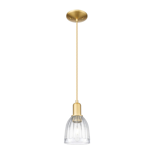 Innovations Brookfield 6in 1-Light Mini Pendant | Industrial Satin Gold Steel and Clear Ribbed Glass | Kitchen Island & Dining Room | Model 716-1P-SG-G442