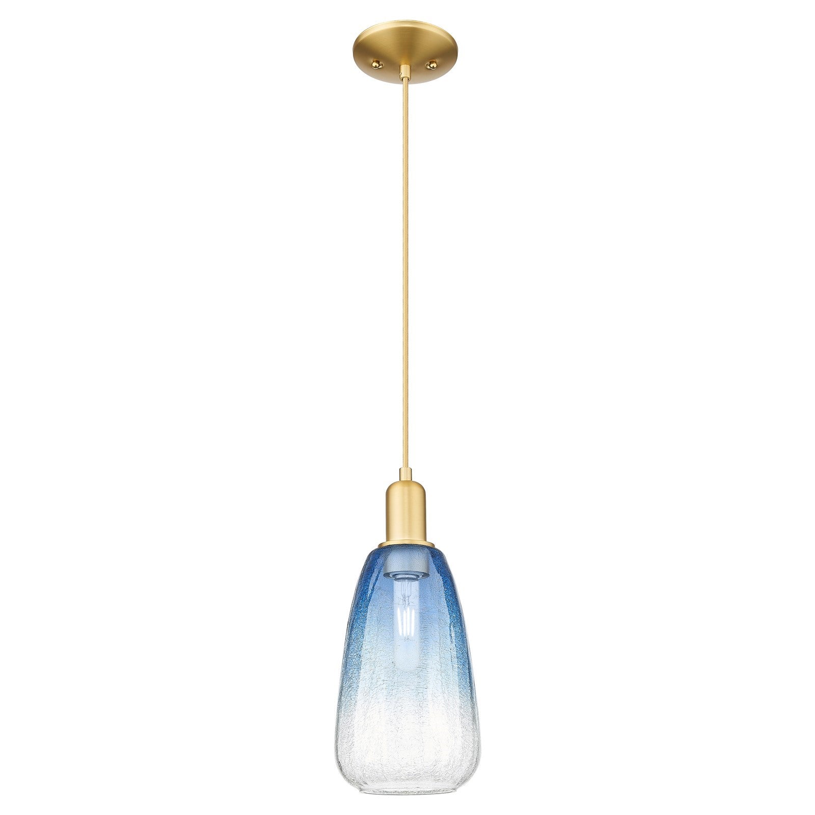 Innovations Brookhaven Almond 6in 1-Light Mini Pendant | Industrial Satin Gold Steel and Sapphire Blue Glass | Kitchen Island & | Model 716-1P-SG-G480-6SB