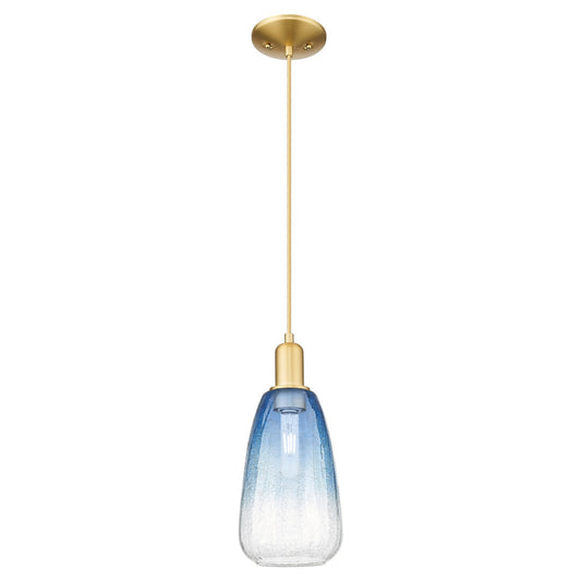 Innovations Brookhaven Almond 6in 1-Light Mini Pendant | Industrial Satin Gold Steel and Sapphire Blue Glass | Kitchen Island & | Model 716-1P-SG-G480-6SB