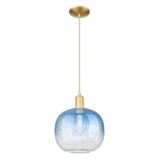 Innovations Brookhaven Sphere 10.5in 1-Light Mini Pendant | Industrial Satin Gold Steel and Sapphire Blue Glass | Kitchen | Model 716-1P-SG-G481-10SB
