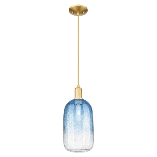 Innovations Brookhaven Cloche 7in 1-Light Mini Pendant | Industrial Satin Gold Steel and Sapphire Blue Glass | Kitchen Island & | Model 716-1P-SG-G482-7SB