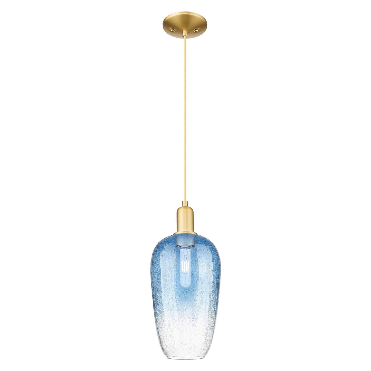 Innovations Brookhaven Flute 7in 1-Light Mini Pendant | Industrial Satin Gold Steel and Sapphire Blue Glass | Kitchen Island & | Model 716-1P-SG-G484-7SB