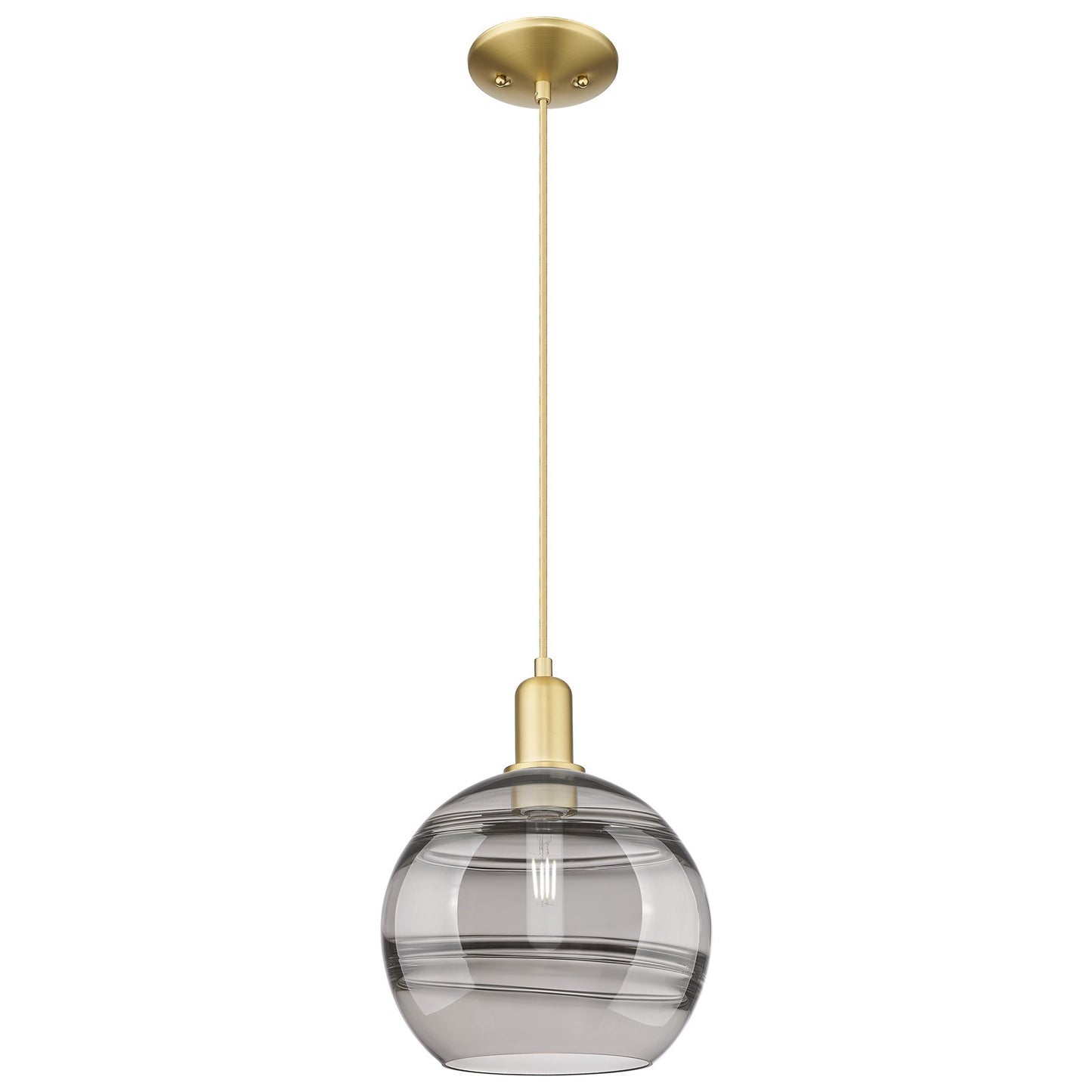 Innovations Rochester 10in 1-Light Mini Pendant | Industrial Satin Gold Steel and Cast Brass with Light Smoke Glass | Kitchen | Model 716-1P-SG-G556-10SM