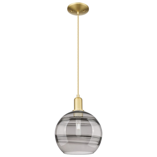 Innovations Rochester 10in 1-Light Mini Pendant | Industrial Satin Gold Steel and Cast Brass with Light Smoke Glass | Kitchen | Model 716-1P-SG-G556-10SM