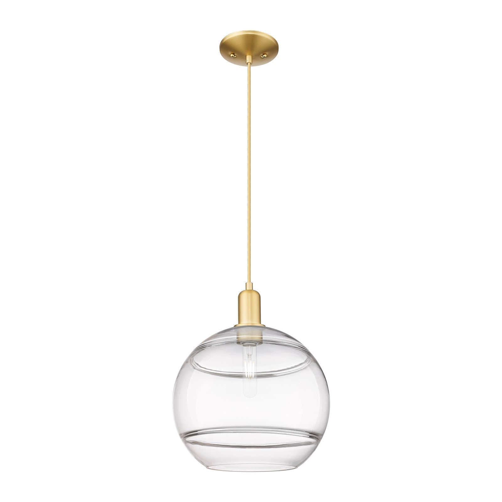 Innovations Rochester 12in 1-Light Mini Pendant | Industrial Satin Gold Steel and Clear Glass | Kitchen Island & Dining Room | Model 716-1P-SG-G556-12CL