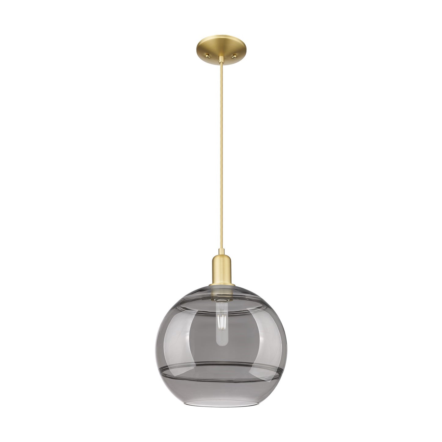 Innovations Rochester 12in 1-Light Mini Pendant | Industrial Satin Gold Steel and Light Smoke Glass | Kitchen Island & Dining | Model 716-1P-SG-G556-12SM