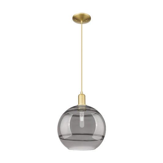 Innovations Rochester 12in 1-Light Mini Pendant | Industrial Satin Gold Steel and Light Smoke Glass | Kitchen Island & Dining | Model 716-1P-SG-G556-12SM