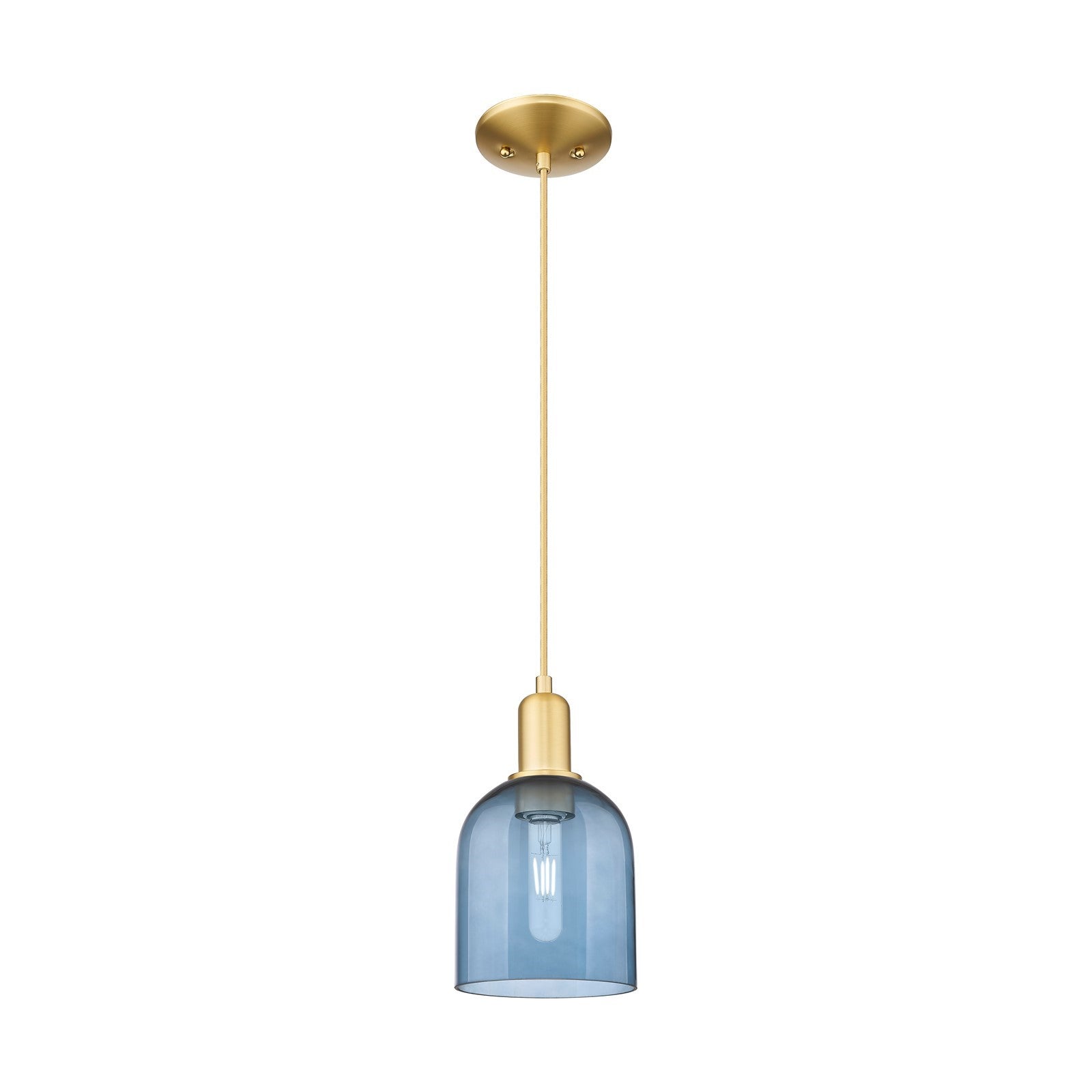 Innovations Bella 6in 1-Light Mini Pendant | Industrial Satin Gold Steel and Blue Glass | Kitchen Island & Dining Room | 5.5 x | Model 716-1P-SG-G558-6BL