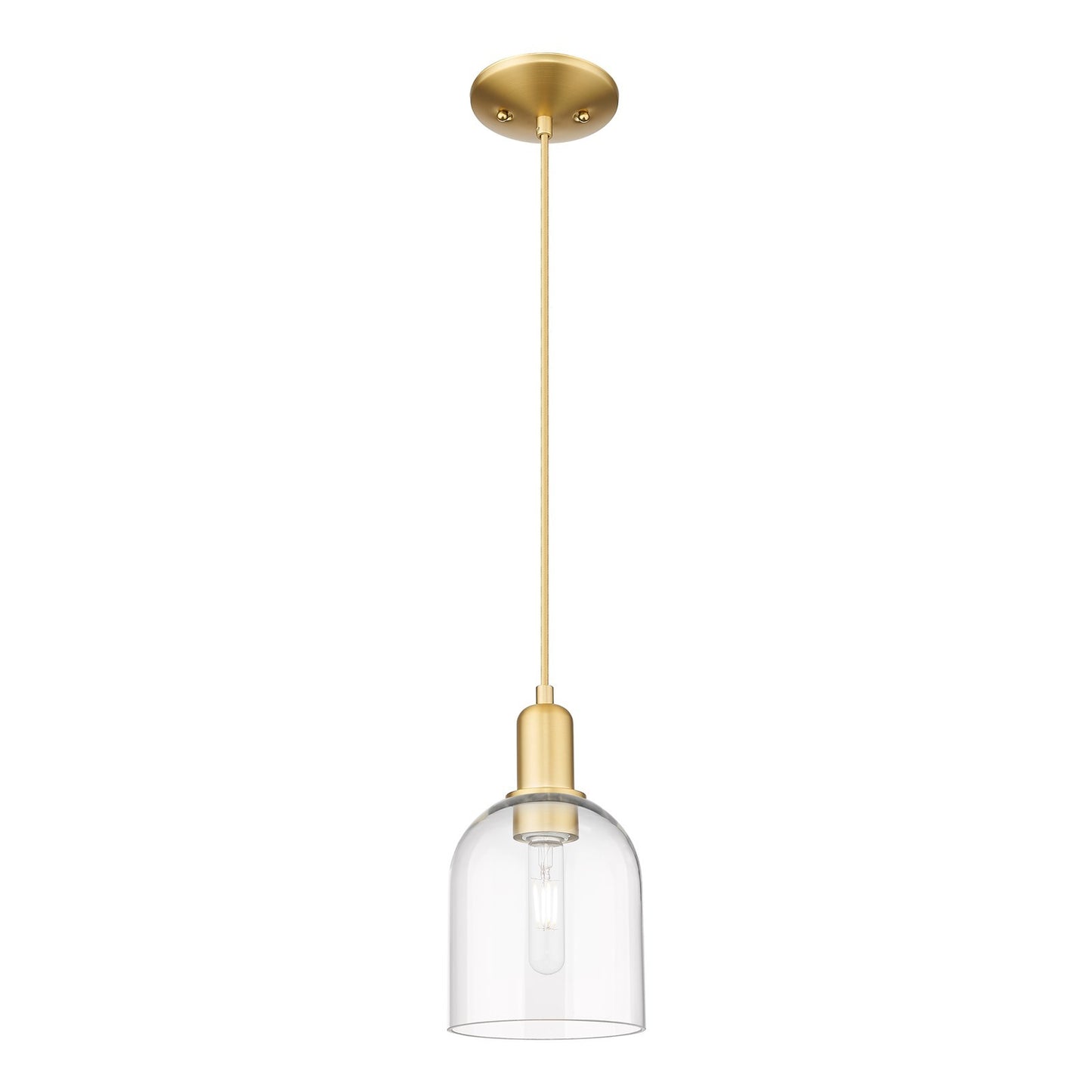 Innovations Bella 5.5in 1-Light Mini Pendant | Industrial Satin Gold Steel and Clear Glass | Kitchen Island & Dining Room | Model 716-1P-SG-G558-6CL