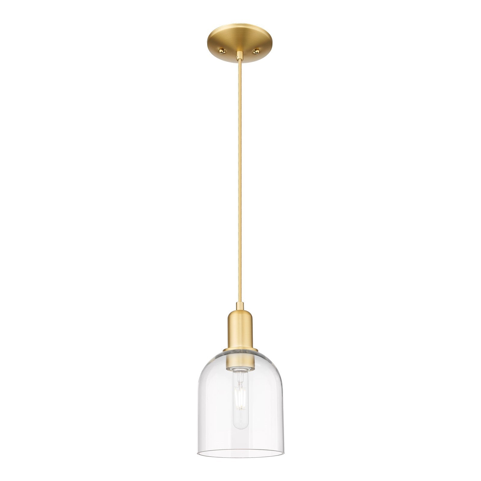 Innovations Bella 5.5in 1-Light Mini Pendant | Industrial Satin Gold Steel and Clear Glass | Kitchen Island & Dining Room | Model 716-1P-SG-G558-6CL