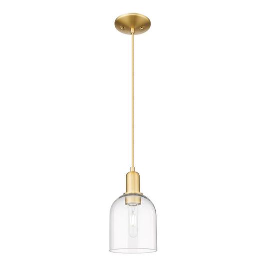 Innovations Bella 5.5in 1-Light Mini Pendant | Industrial Satin Gold Steel and Clear Glass | Kitchen Island & Dining Room | Model 716-1P-SG-G558-6CL