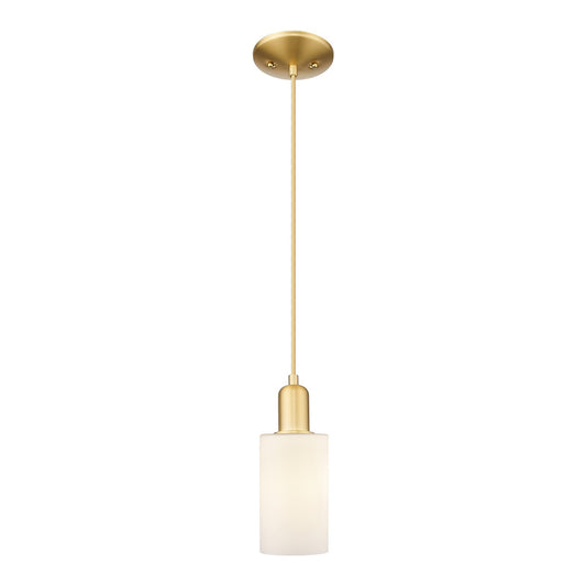 Innovations Clymer 4in 1-Light Mini Pendant | Industrial Satin Gold Steel and Matte White Glass | Kitchen Island & Dining Room | Model 716-1P-SG-G801