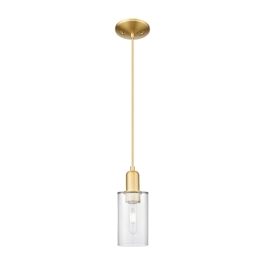 Innovations Clymer 4in 1-Light Mini Pendant | Industrial Satin Gold Steel and Clear Glass | Kitchen Island & Dining Room | 3.88 x | Model 716-1P-SG-G802