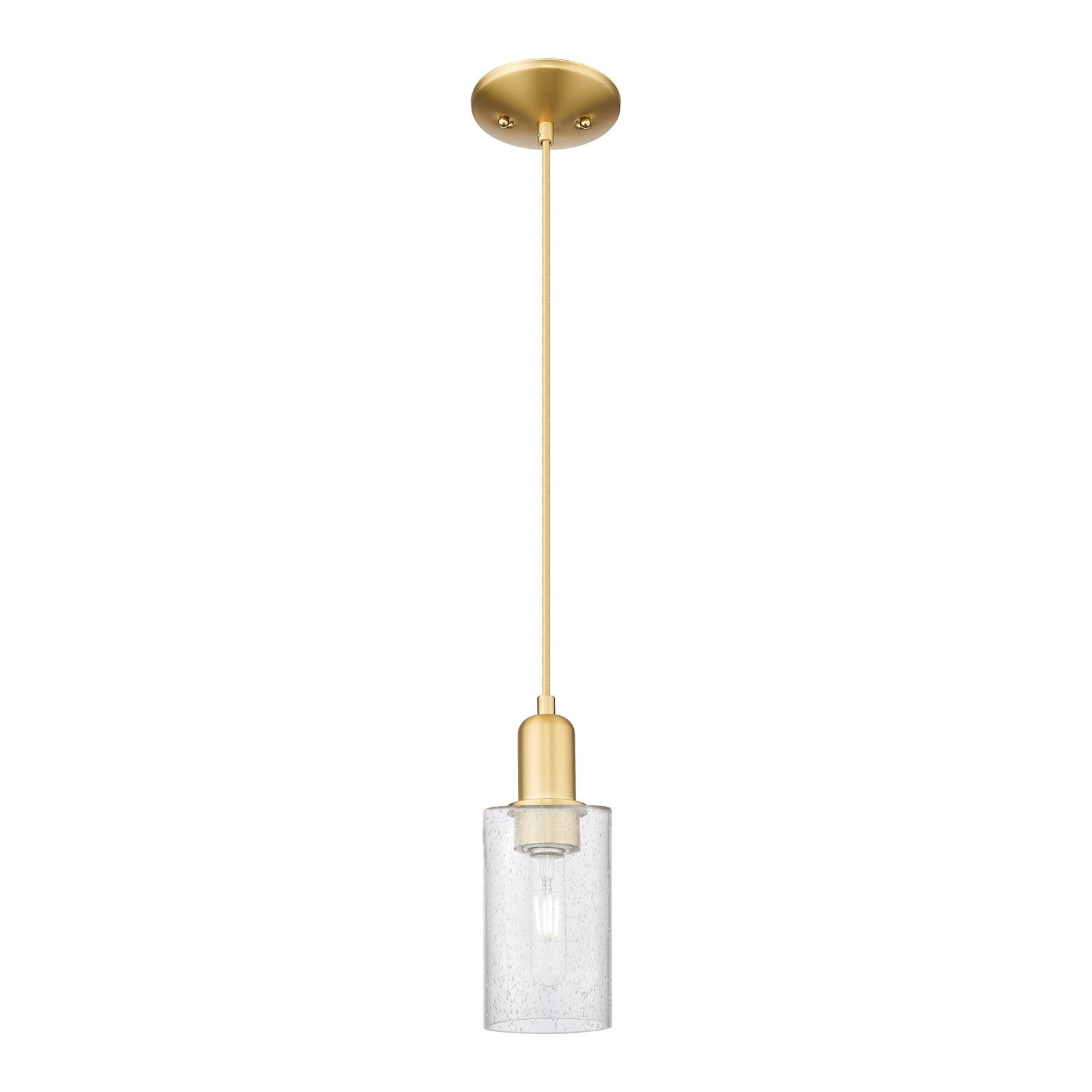Innovations Clymer 4in 1-Light Mini Pendant | Industrial Satin Gold Steel and Seedy Glass | Kitchen Island & Dining Room | 3.88 x | Model 716-1P-SG-G804