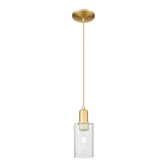 Innovations Clymer 4in 1-Light Mini Pendant | Industrial Satin Gold Steel and Seedy Glass | Kitchen Island & Dining Room | 3.88 x | Model 716-1P-SG-G804