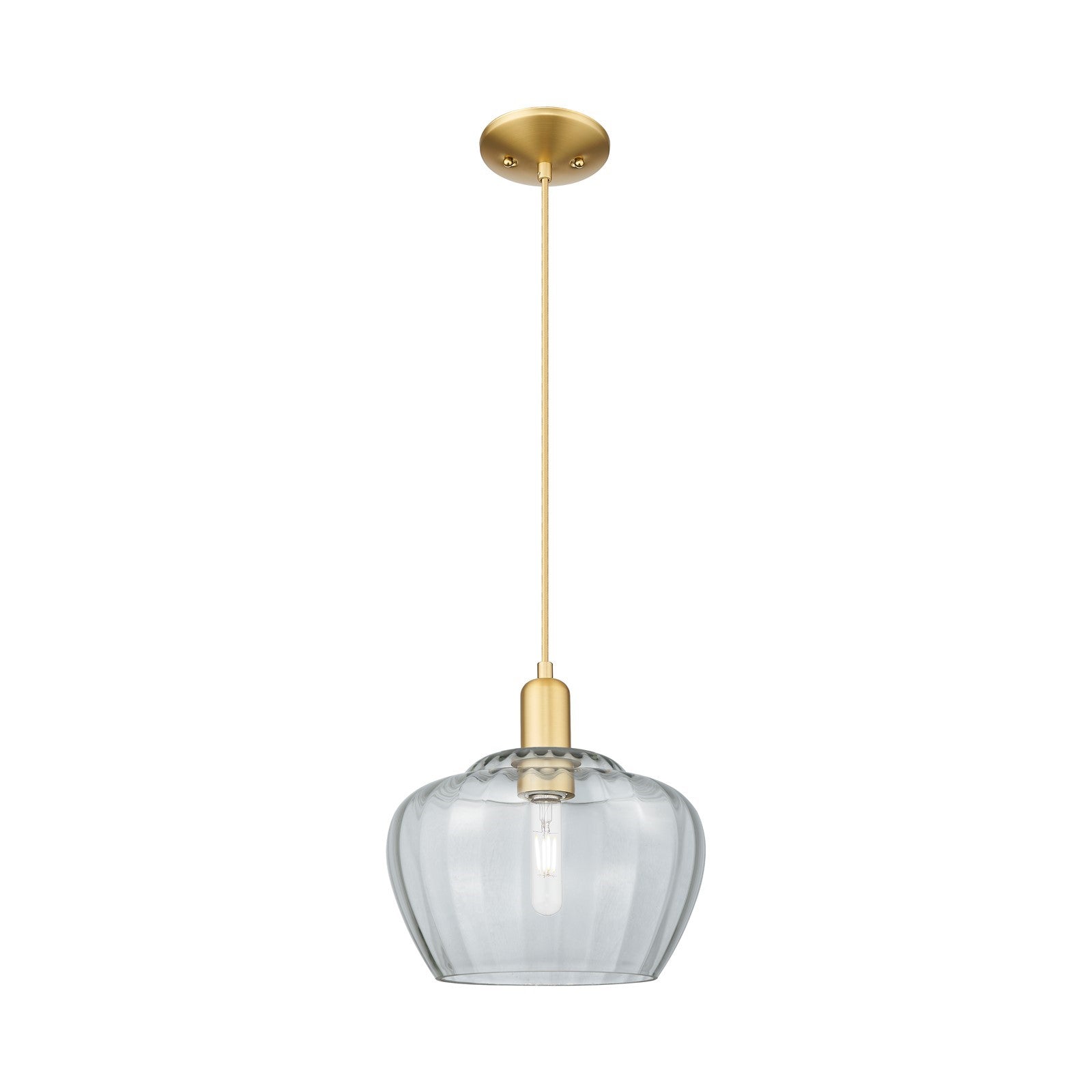 Innovations Fenton 11in 1-Light Mini Pendant | Industrial Satin Gold Steel and Clear Ribbed Glass | Kitchen Island & Dining Room | Model 716-1P-SG-G92-L