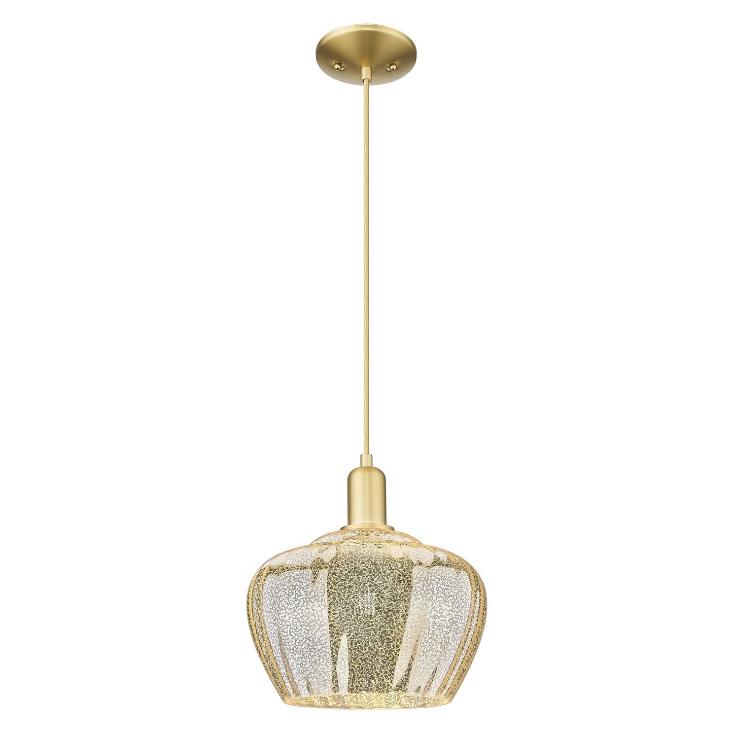 Innovations Fenton 11in 1-Light Mini Pendant | Industrial Satin Gold Steel and Mercury Ribbed Glass | Kitchen Island & Dining Room | Model 716-1P-SG-G96-L