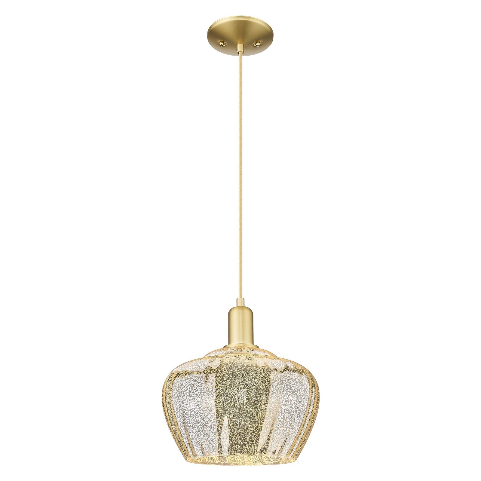 Innovations Fenton 11in 1-Light Mini Pendant | Industrial Satin Gold Steel and Mercury Ribbed Glass | Kitchen Island & Dining Room | Model 716-1P-SG-G96-L