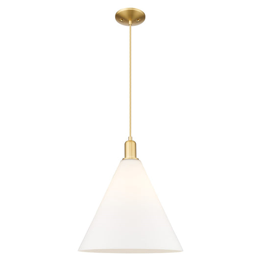 Innovations Berkshire Glass 16in 1-Light Mini Pendant | Industrial Satin Gold Steel and Matte White Glass | Kitchen Island & | Model 716-1P-SG-GBC-161