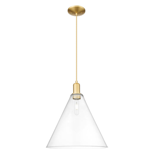 Innovations Berkshire Glass 16in 1-Light Mini Pendant | Industrial Satin Gold Steel and Clear Glass | Kitchen Island & Dining | Model 716-1P-SG-GBC-162