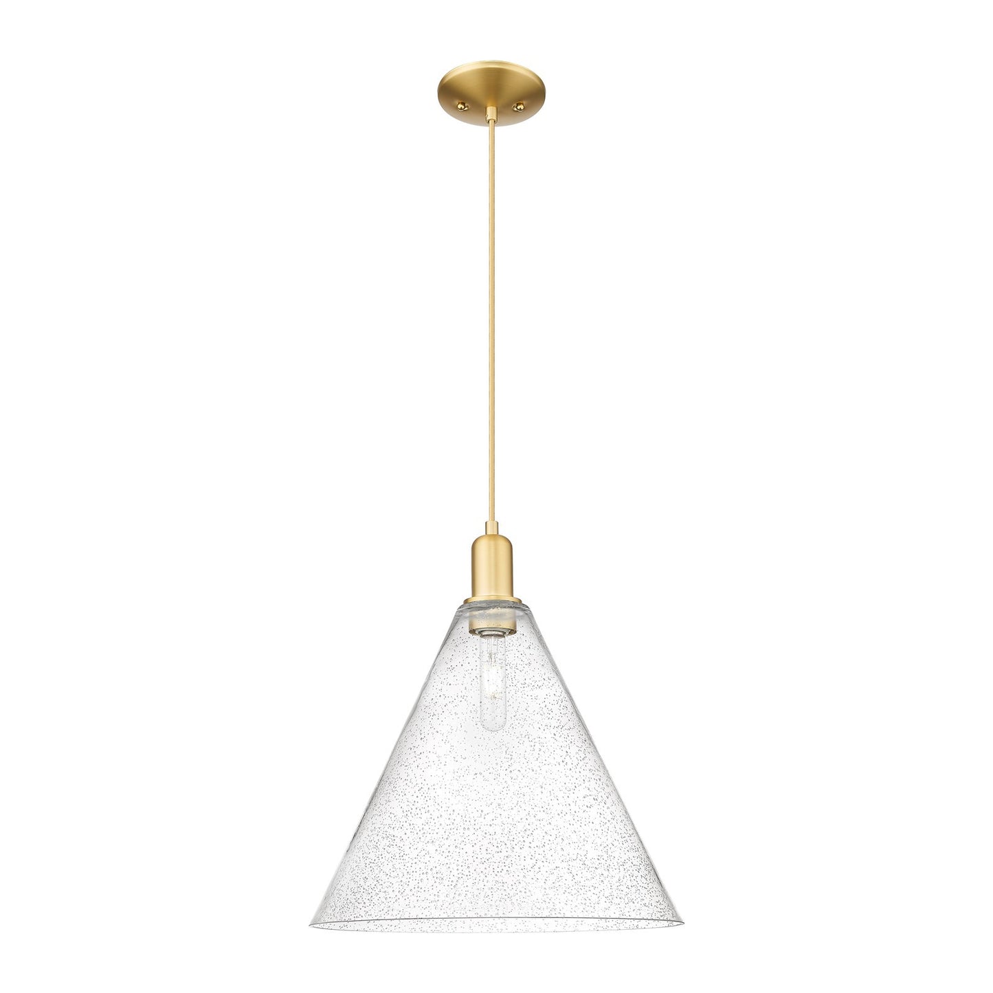 Innovations Berkshire Glass 16in 1-Light Mini Pendant | Industrial Satin Gold Steel and Seedy Glass | Kitchen Island & Dining | Model 716-1P-SG-GBC-164