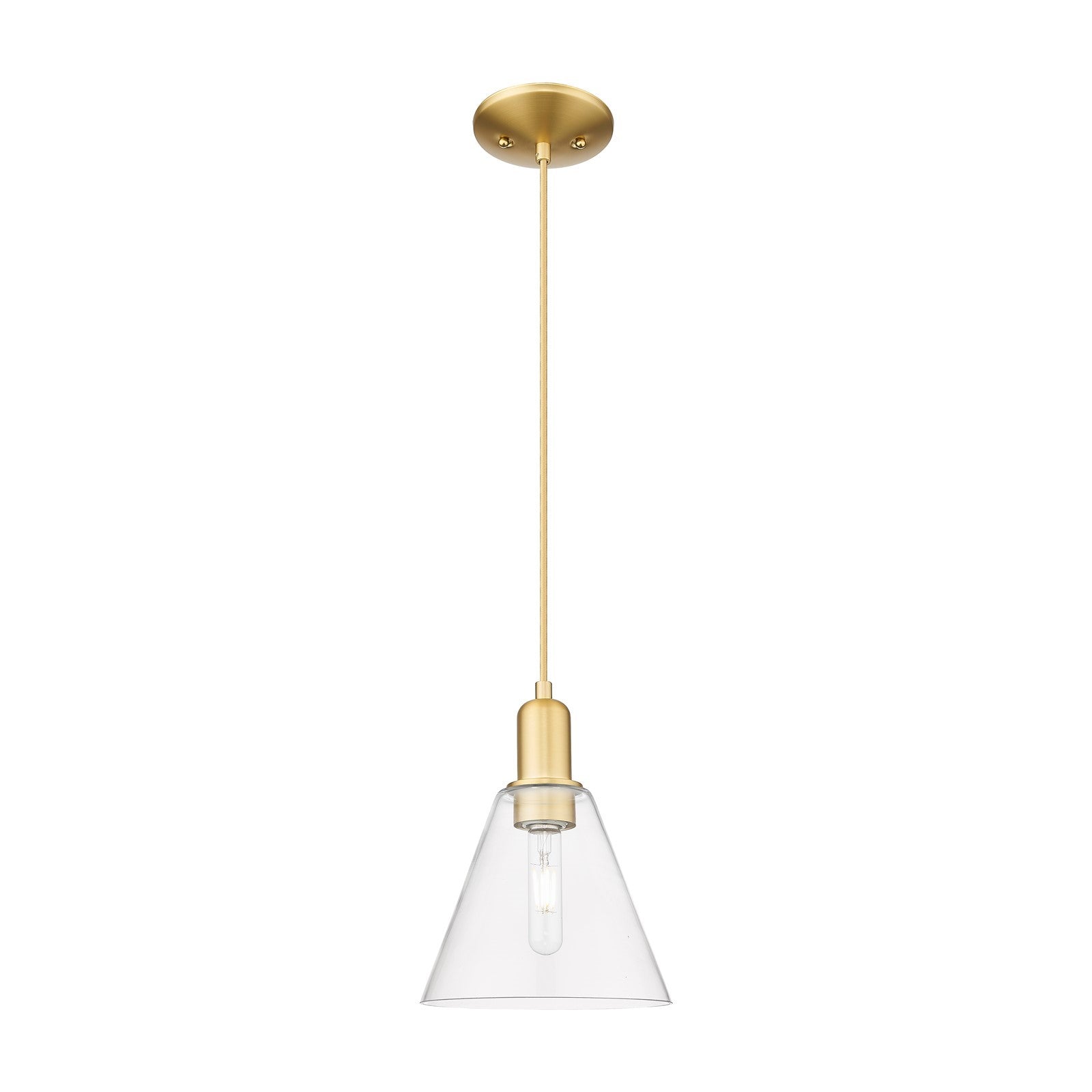 Innovations Berkshire Glass 8in 1-Light Mini Pendant | Industrial Satin Gold Steel and Clear Glass | Kitchen Island & Dining Room | Model 716-1P-SG-GBC-82