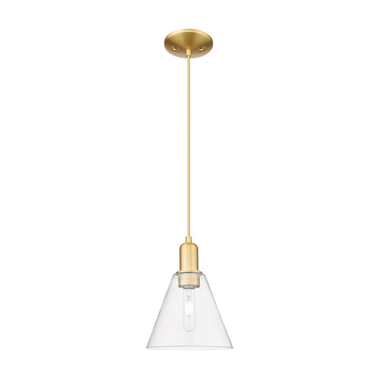Innovations Berkshire Glass 8in 1-Light Mini Pendant | Industrial Satin Gold Steel and Clear Glass | Kitchen Island & Dining Room | Model 716-1P-SG-GBC-82
