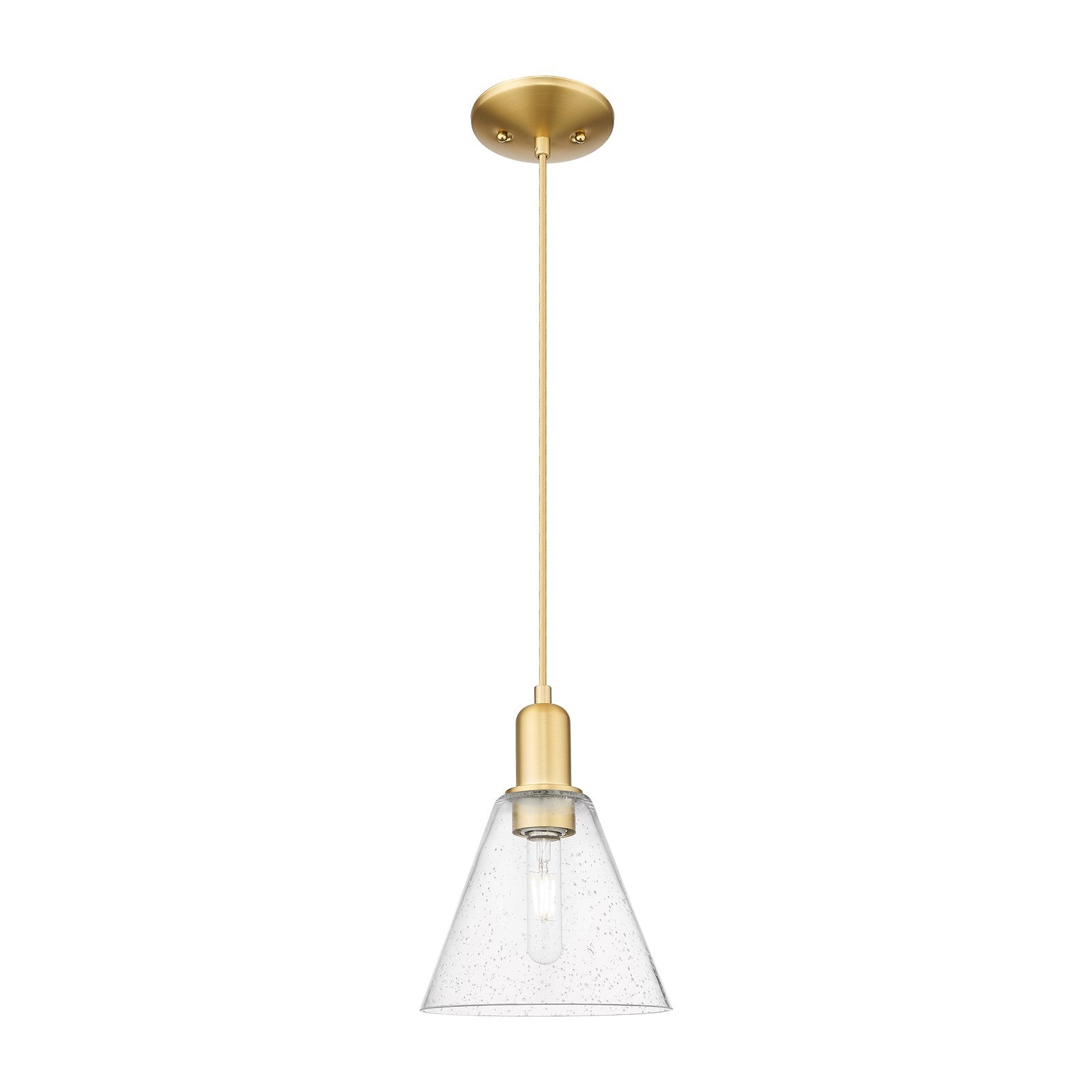 Innovations Berkshire Glass 8in 1-Light Mini Pendant | Industrial Satin Gold Steel and Seedy Glass | Kitchen Island & Dining Room | Model 716-1P-SG-GBC-84
