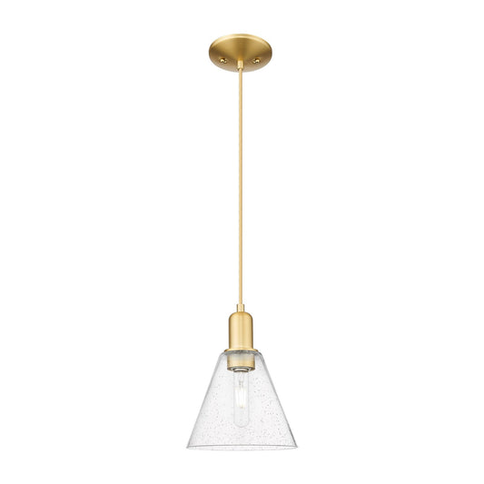 Innovations Berkshire Glass 8in 1-Light Mini Pendant | Industrial Satin Gold Steel and Seedy Glass | Kitchen Island & Dining Room | Model 716-1P-SG-GBC-84