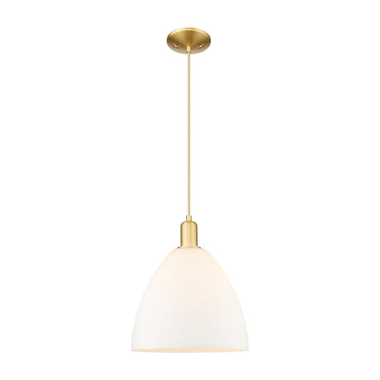 Innovations Bristol 12in 1-Light Mini Pendant | Industrial Satin Gold and Matte White Glass | Kitchen Island & Dining Room | 12 | Model 716-1P-SG-GBD-121