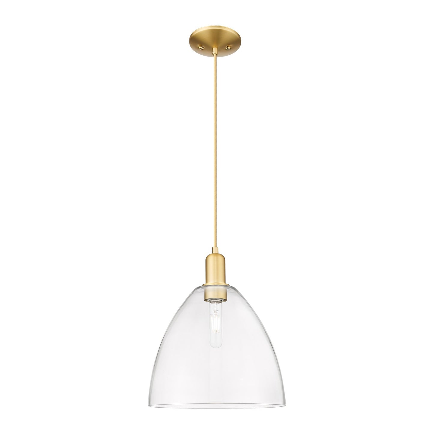 Innovations Bristol 12in 1-Light Mini Pendant | Industrial Satin Gold Steel and Clear Glass | Kitchen Island & Dining Room | 12 | Model 716-1P-SG-GBD-122