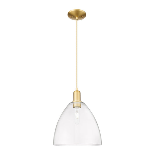Innovations Bristol 12in 1-Light Mini Pendant | Industrial Satin Gold Steel and Clear Glass | Kitchen Island & Dining Room | 12 | Model 716-1P-SG-GBD-122