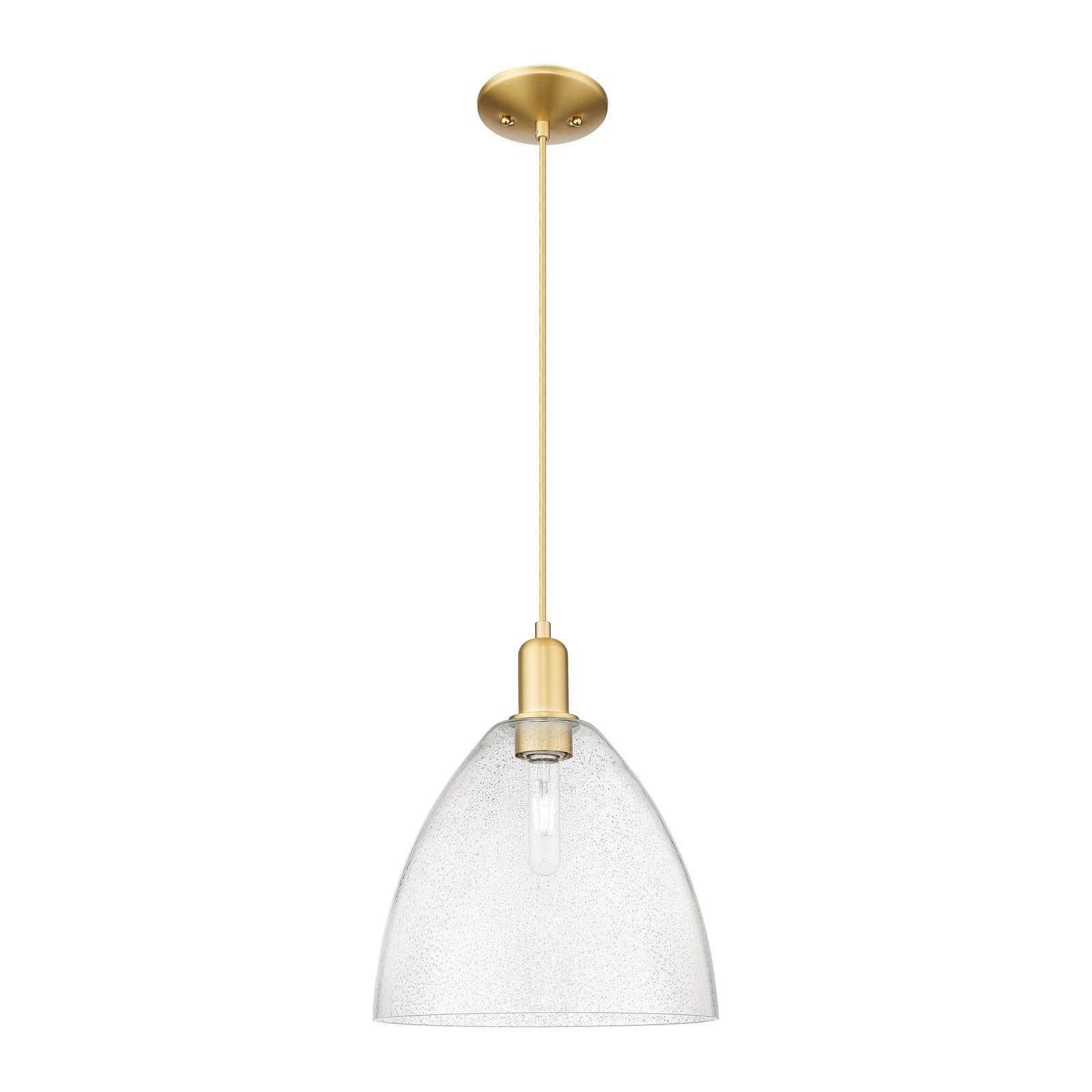 Innovations Bristol 12in 1-Light Mini Pendant | Industrial Satin Gold Steel and Seedy Glass | Kitchen Island & Dining Room | 12 | Model 716-1P-SG-GBD-124