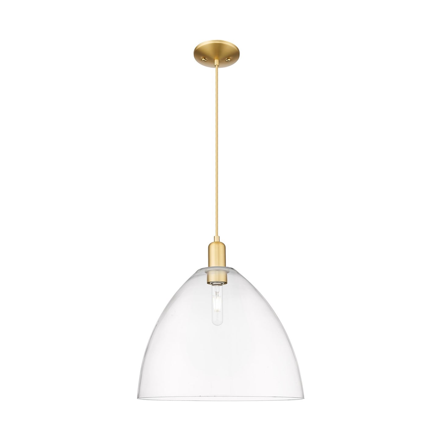 Innovations Bristol 16in 1-Light Mini Pendant | Industrial Satin Gold Steel and Clear Glass | Kitchen Island & Dining Room | Model 716-1P-SG-GBD-162