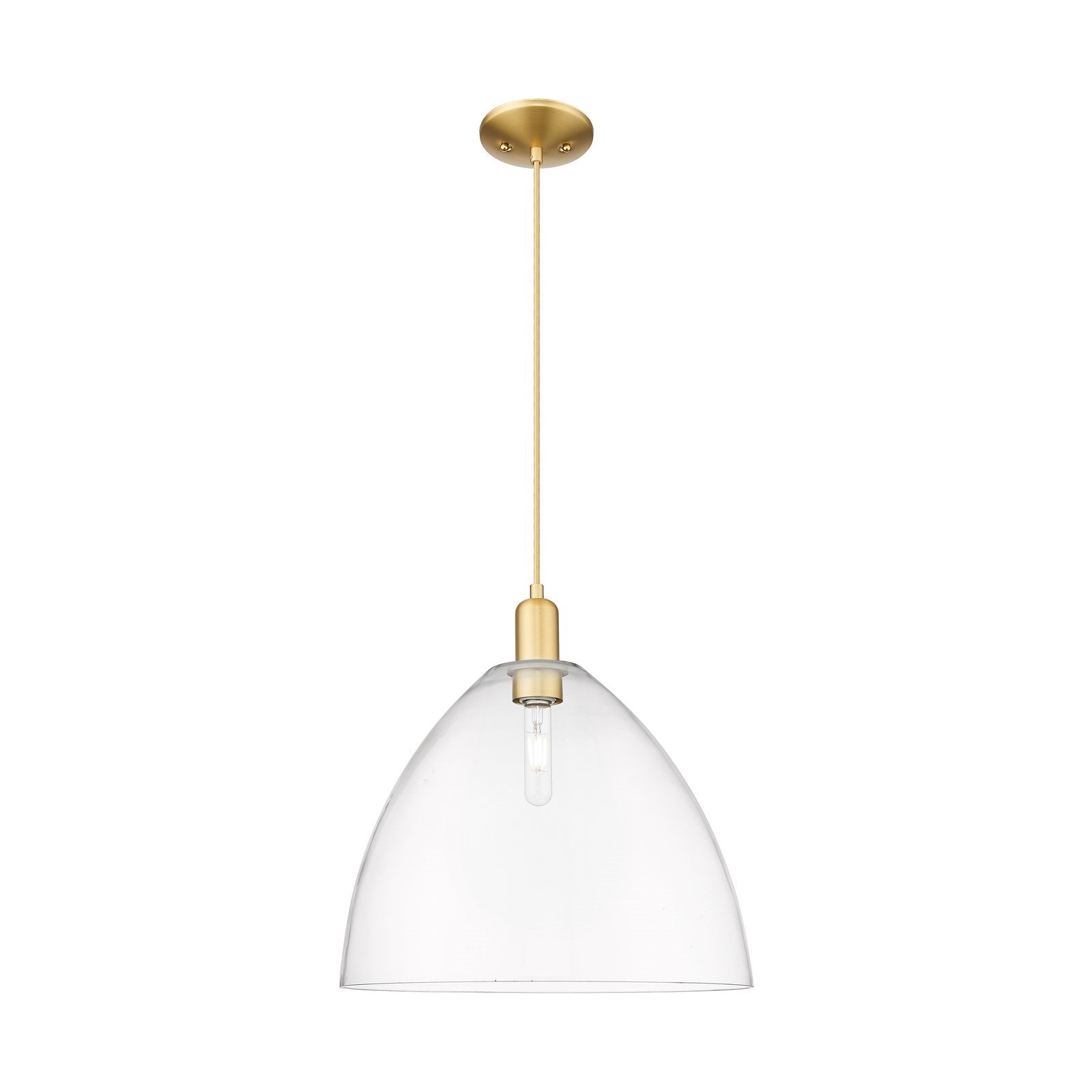 Innovations Bristol 16in 1-Light Mini Pendant | Industrial Satin Gold Steel and Clear Glass | Kitchen Island & Dining Room | Model 716-1P-SG-GBD-162