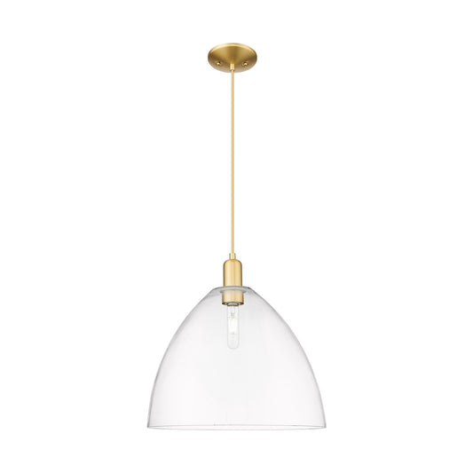 Innovations Bristol 16in 1-Light Mini Pendant | Industrial Satin Gold Steel and Clear Glass | Kitchen Island & Dining Room | Model 716-1P-SG-GBD-162