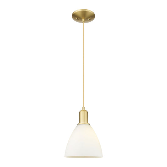 Innovations Bristol 7.5in 1-Light Mini Pendant | Industrial Satin Gold Steel and Matte White Glass | Kitchen Island & Dining | Model 716-1P-SG-GBD-751