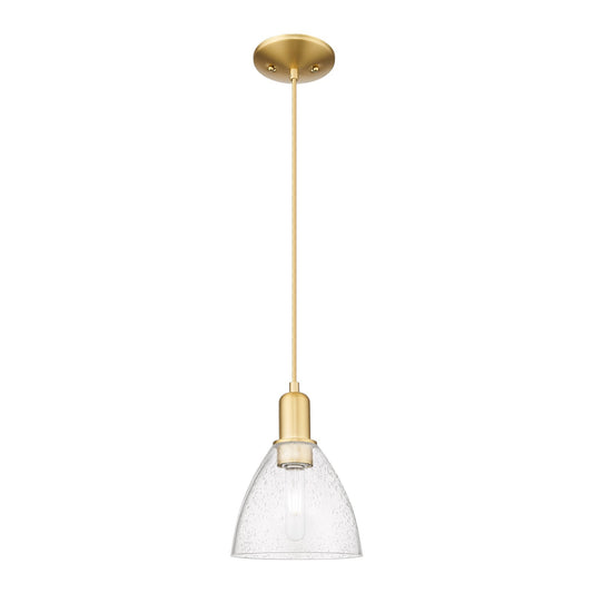 Innovations Bristol 8in 1-Light Mini Pendant | Industrial Satin Gold Steel and Seedy Glass | Kitchen Island & Dining Room | 7.5 | Model 716-1P-SG-GBD-754