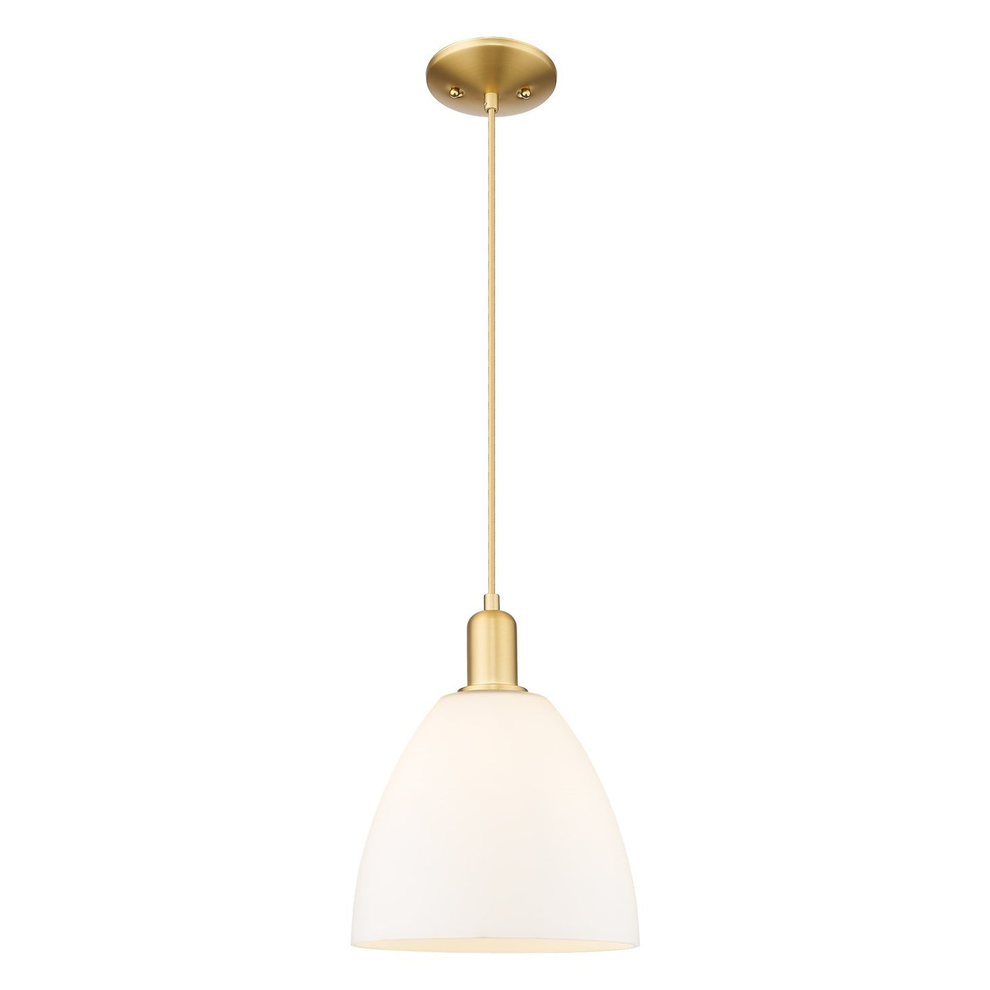 Innovations Bristol 9in 1-Light Mini Pendant | Industrial Satin Gold Steel and Matte White Glass | Kitchen Island & Dining Room | Model 716-1P-SG-GBD-91