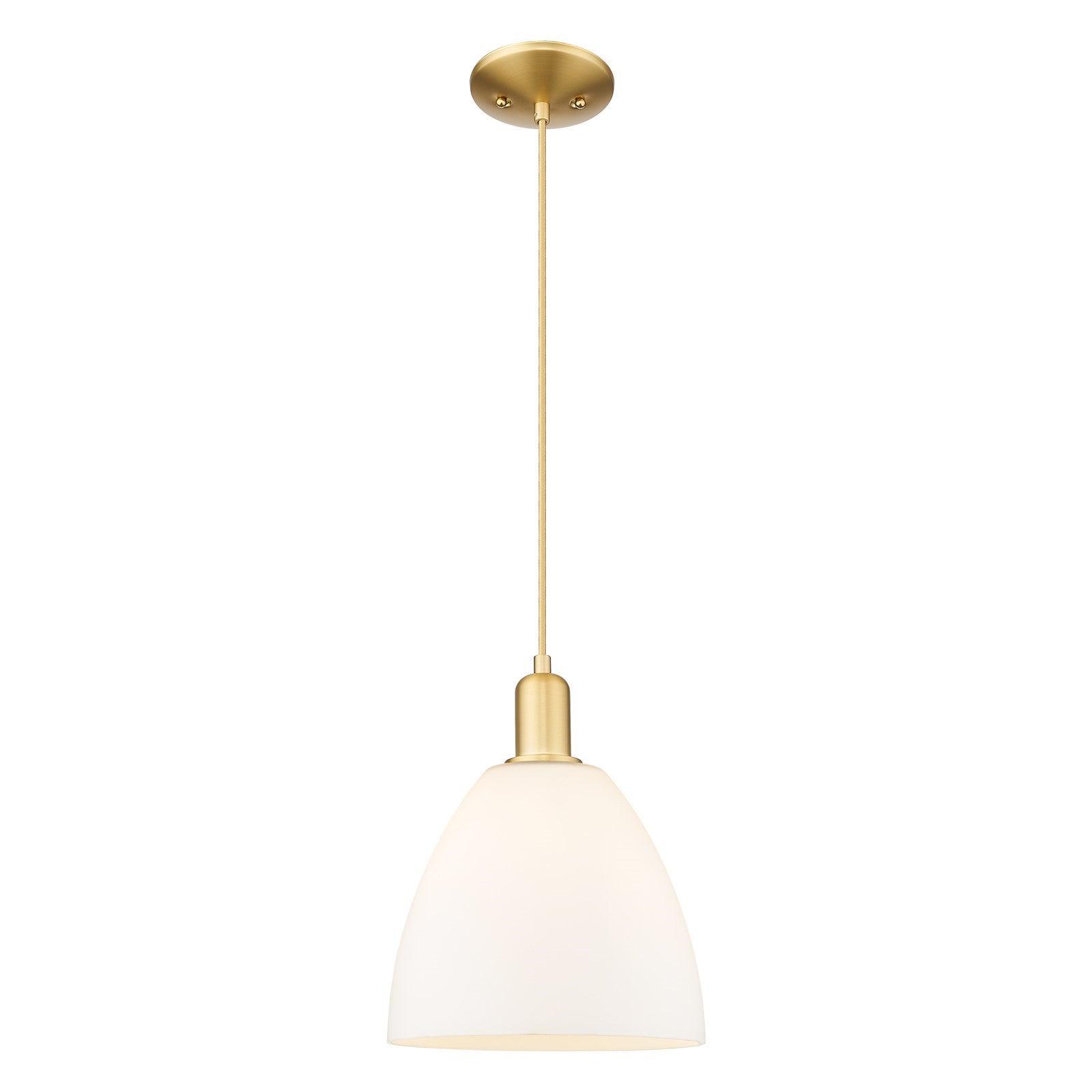 Innovations Bristol 9in 1-Light Mini Pendant | Industrial Satin Gold Steel and Matte White Glass | Kitchen Island & Dining Room | Model 716-1P-SG-GBD-91