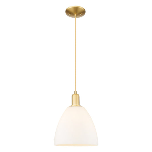 Innovations Bristol 9in 1-Light Mini Pendant | Industrial Satin Gold Steel and Matte White Glass | Kitchen Island & Dining Room | Model 716-1P-SG-GBD-91