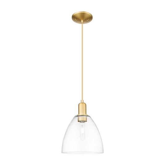 Innovations Bristol 9in 1-Light Mini Pendant | Industrial Satin Gold Steel and Clear Glass | Kitchen Island & Dining Room | 9 x 9 | Model 716-1P-SG-GBD-92