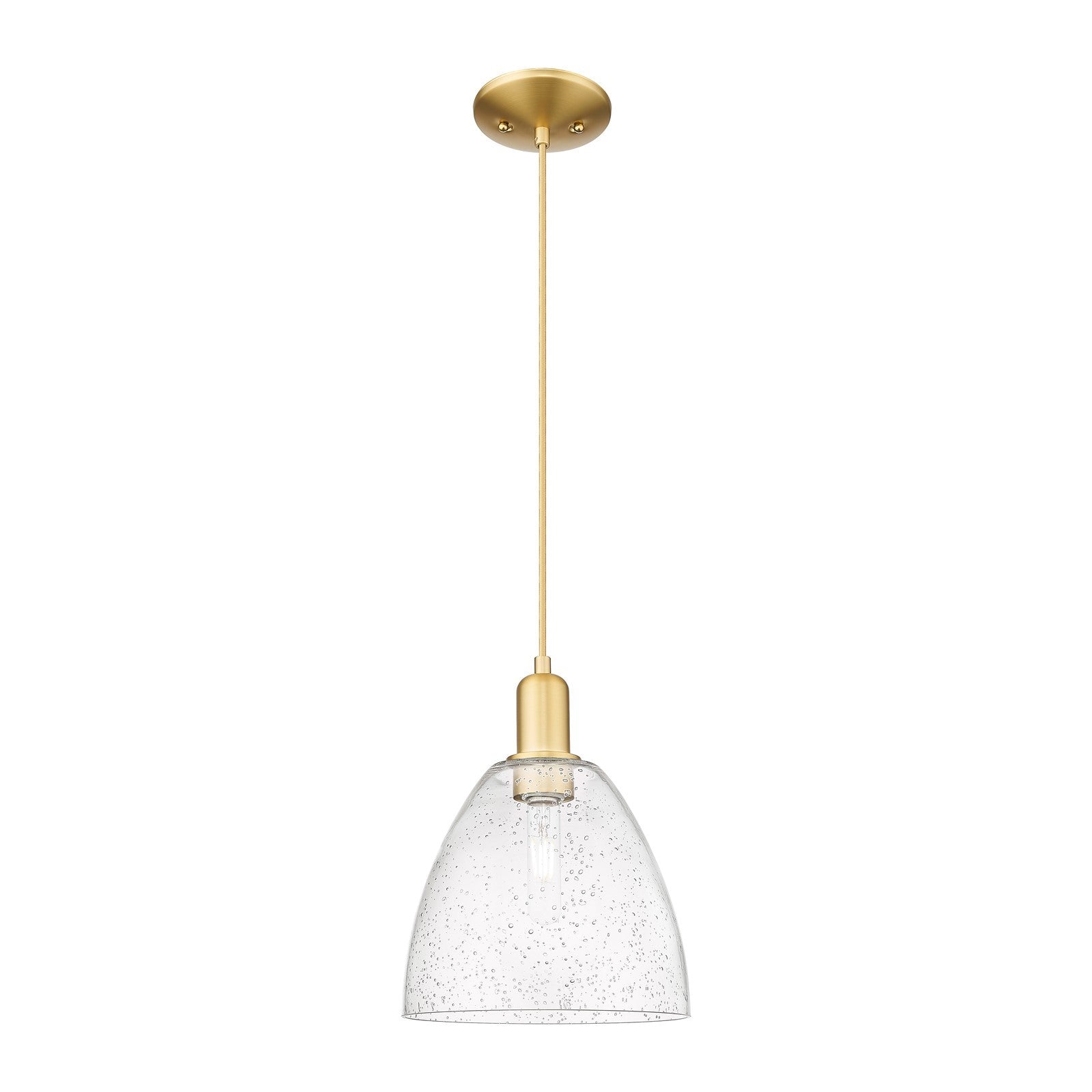Innovations Bristol 9in 1-Light Mini Pendant | Industrial Satin Gold Steel and Seedy Glass | Kitchen Island & Dining Room | 9 x 9 | Model 716-1P-SG-GBD-94