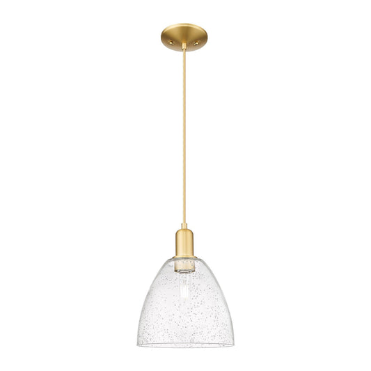 Innovations Bristol 9in 1-Light Mini Pendant | Industrial Satin Gold Steel and Seedy Glass | Kitchen Island & Dining Room | 9 x 9 | Model 716-1P-SG-GBD-94