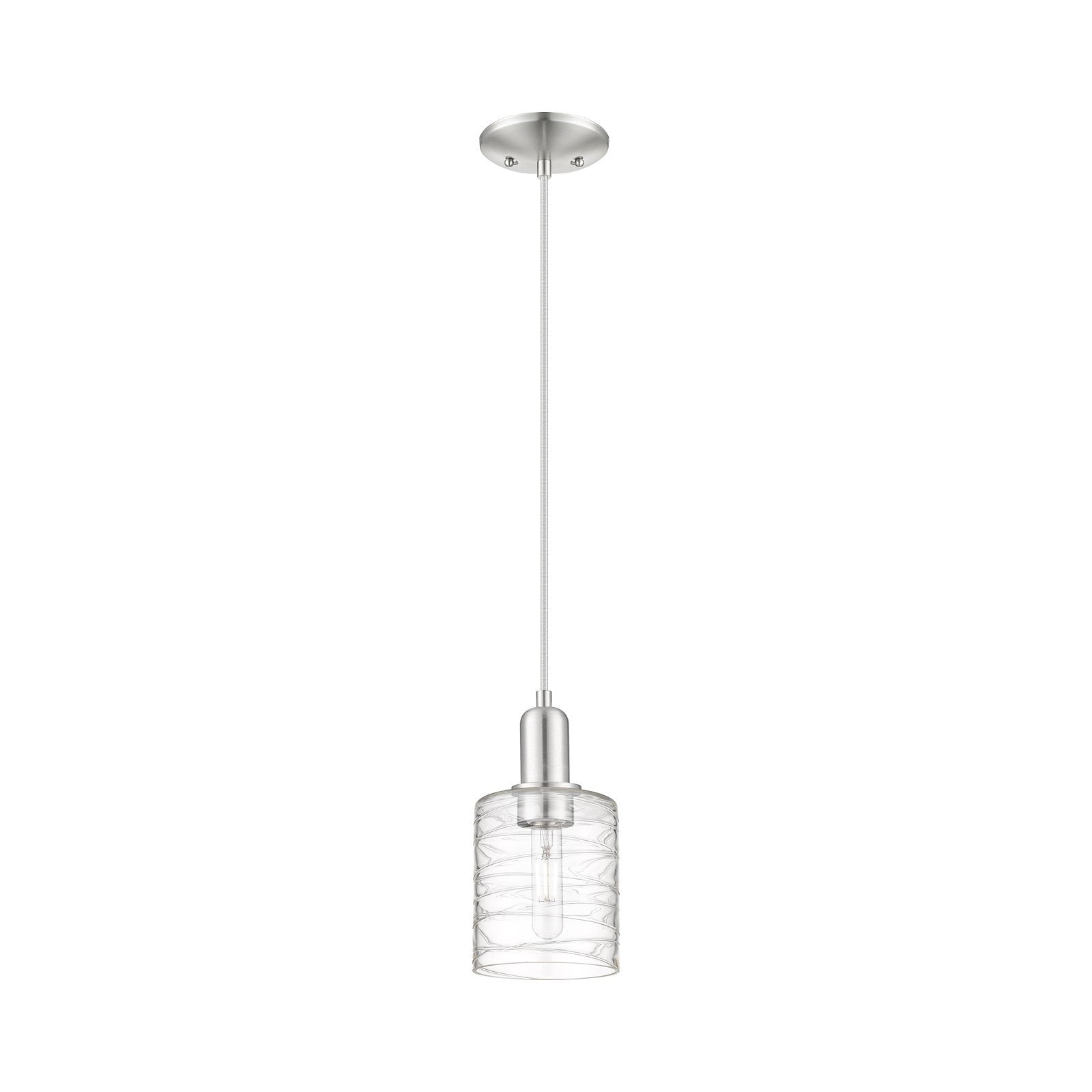 Innovations Cobbleskill 5in 1-Light Mini Pendant | Industrial Brushed Satin Nickel and Clear Deco Swirl Glass | Kitchen Island & | Model 716-1P-SN-G1113