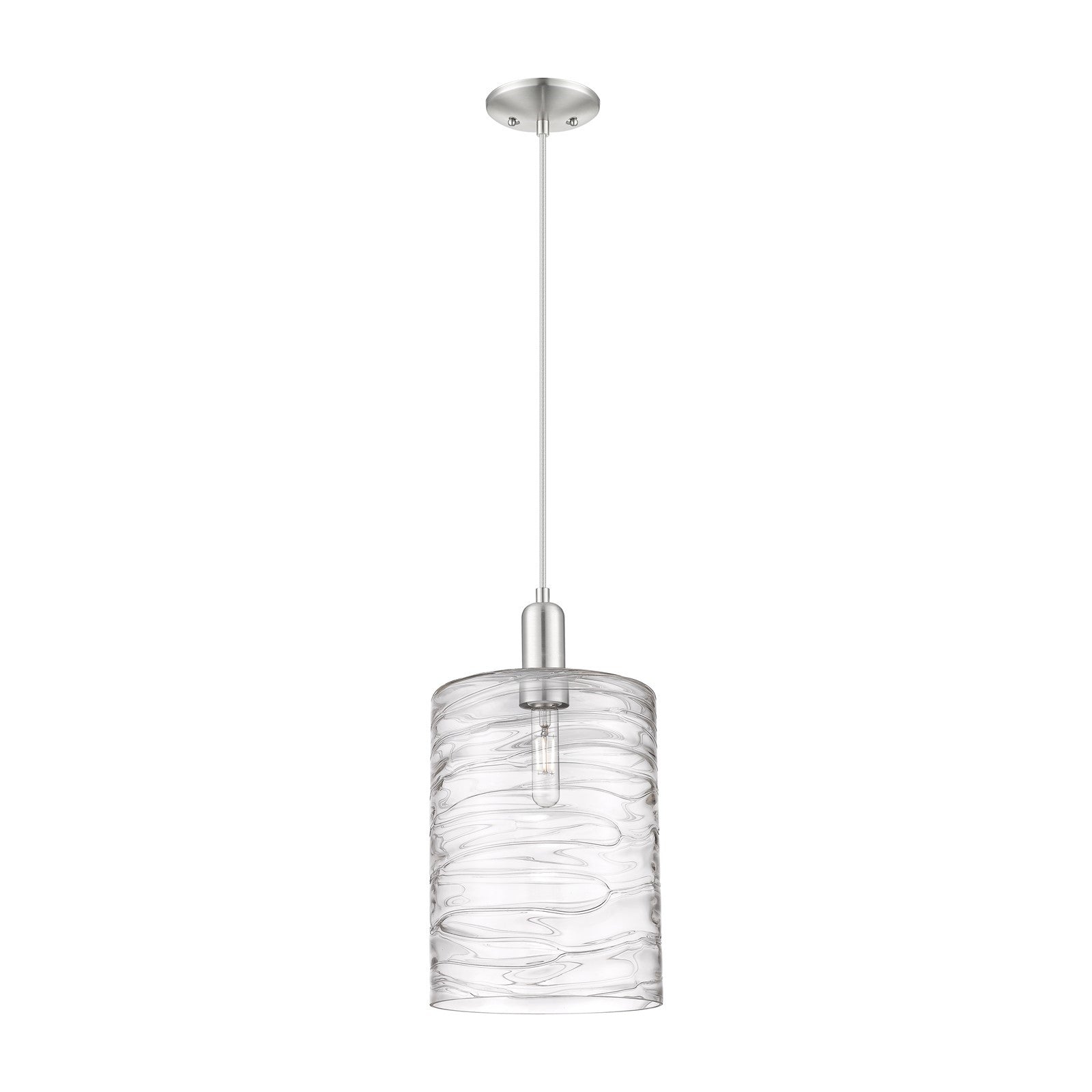 Innovations Cobbleskill 9in 1-Light Mini Pendant | Industrial Brushed Satin Nickel and Clear Deco Swirl Glass | Kitchen Island & | Model 716-1P-SN-G1113-L