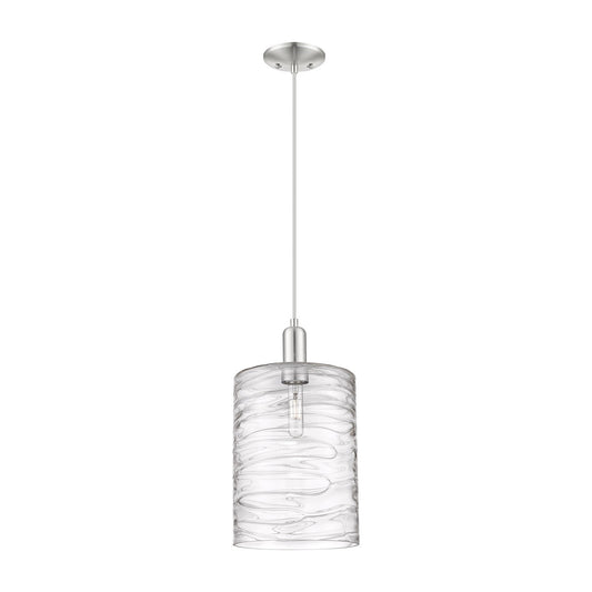 Innovations Cobbleskill 9in 1-Light Mini Pendant | Industrial Brushed Satin Nickel and Clear Deco Swirl Glass | Kitchen Island & | Model 716-1P-SN-G1113-L