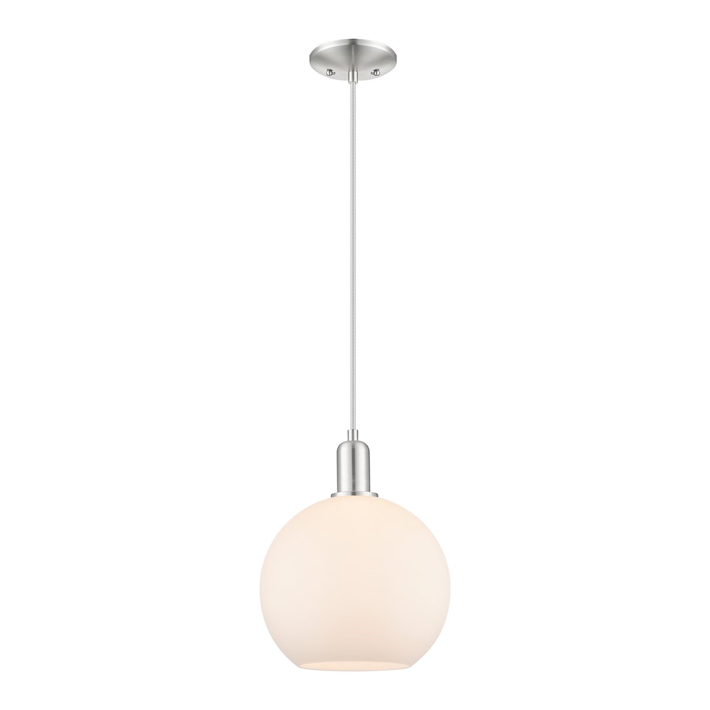 Innovations Athens 10in 1-Light Mini Pendant | Industrial Brushed Satin Nickel and Matte White Glass | Kitchen Island & Dining | Model 716-1P-SN-G121-10