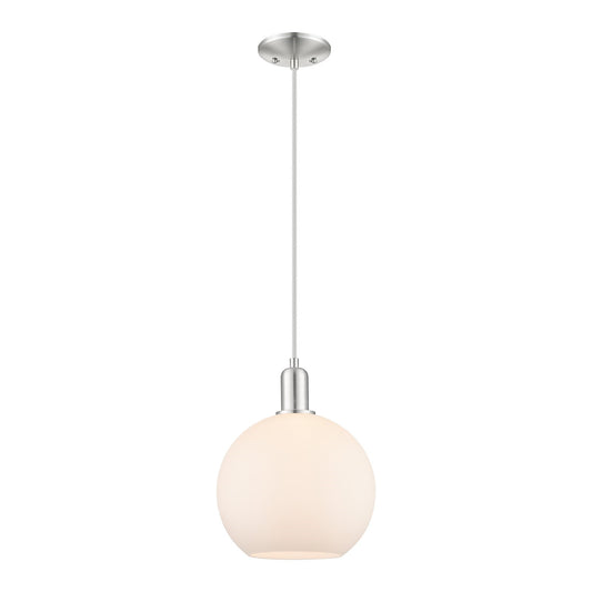 Innovations Athens 10in 1-Light Mini Pendant | Industrial Brushed Satin Nickel and Matte White Glass | Kitchen Island & Dining | Model 716-1P-SN-G121-10